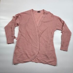 Moral Fiber Wrap Cardigan Women 2X Pink Waffle Knit Stretch Soft Cozy Open Front